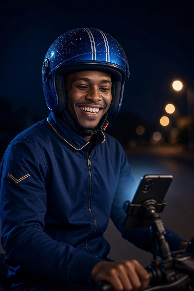 Chauffeur Moto Pro qui consulte l’app sur son guidon